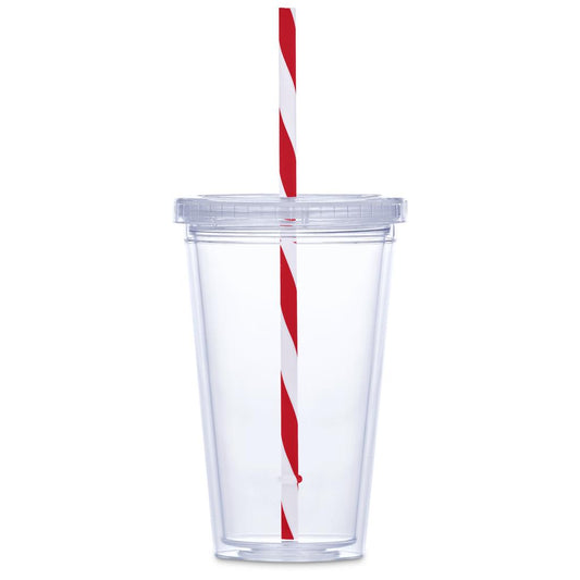 Malibu Double-Wall Plastic Tumbler & Straw - 470ml