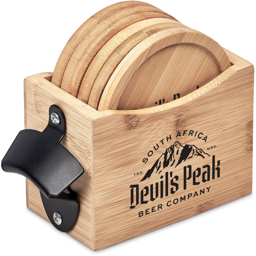 Okiyo Kanpai Bamboo Coaster & Bottle Opener Set